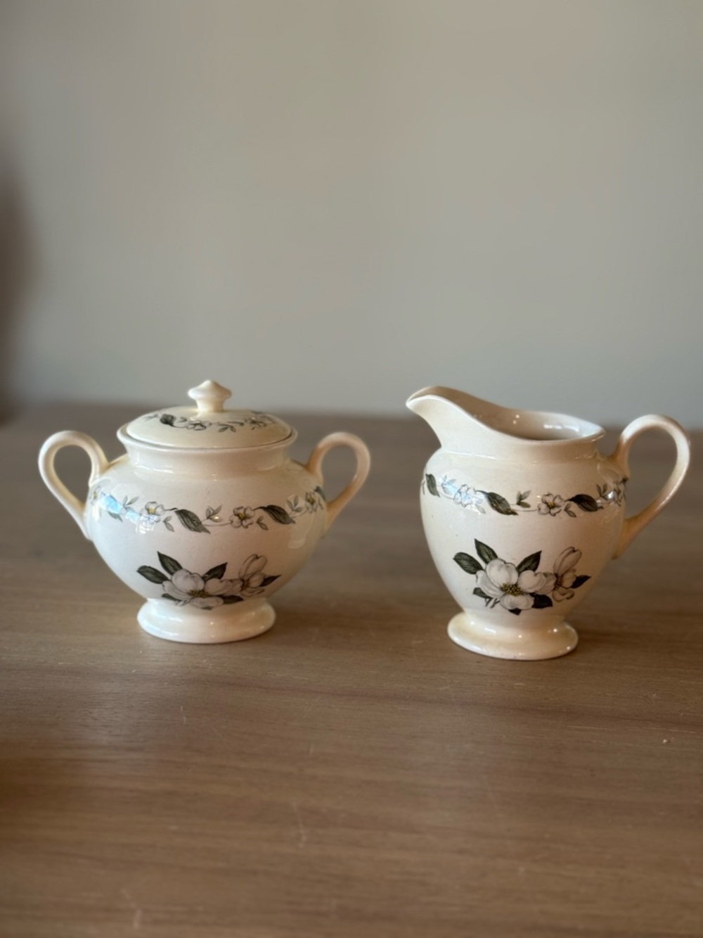 Vintage Steubenville Cornelia Dogwood Sugar Bowl Creamer Set Floral 1960s
